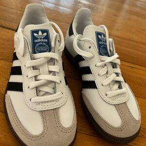 Adidas White and Black Kids Sneakers with Blue Label